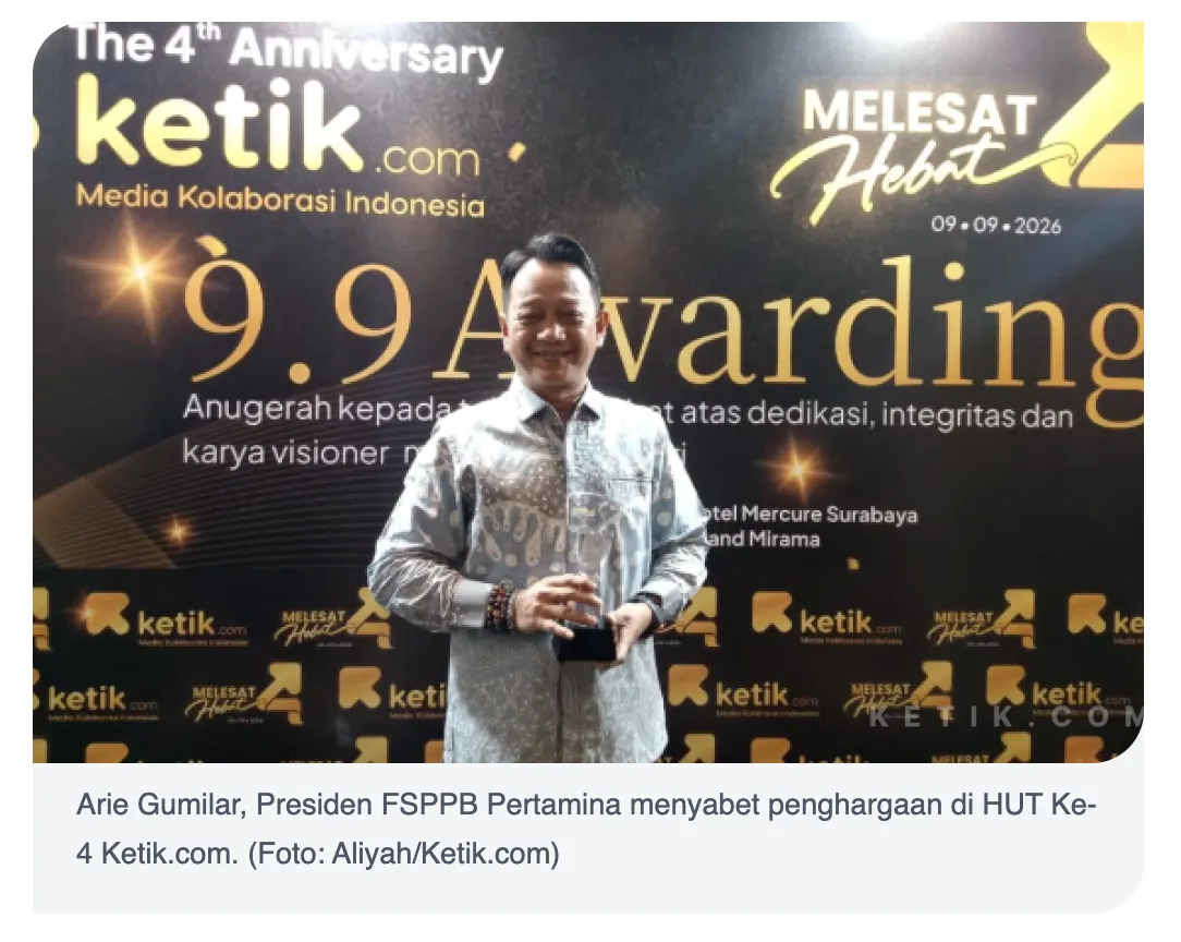 Ketik.com mempersembahkan penghargaan setinggi-tingginya kepada Arie Gumilar atas dedikasinya dalam The Best Leader on Strategic-Sector Union Movement.